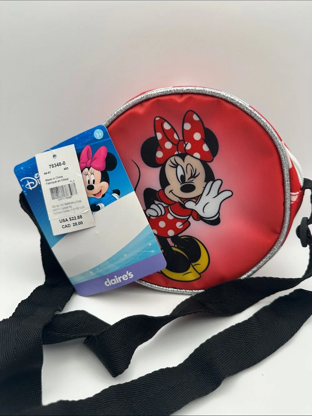Disney Minnie Mouse Red Round Crossbody Bag with Black Strap